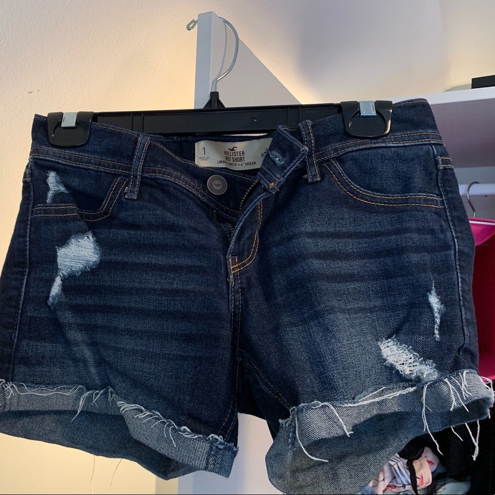 dark wash Hollister ripped shorts